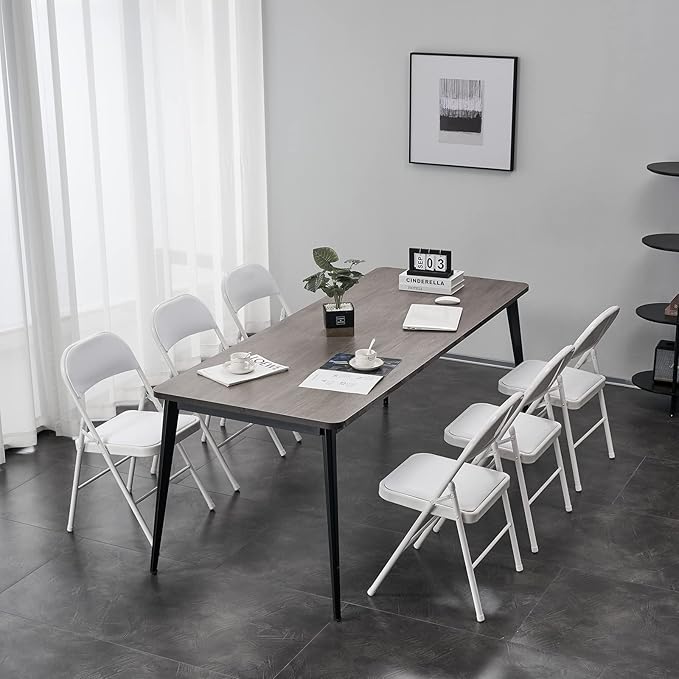 10 Pack White Folding Chairs with Padded Seats, Portable Stackable Foldable Chairs for Indoor and Outdoor, Commercial Seat with Metal Frame for Events Office Wedding Party, 330lbs Capacity
