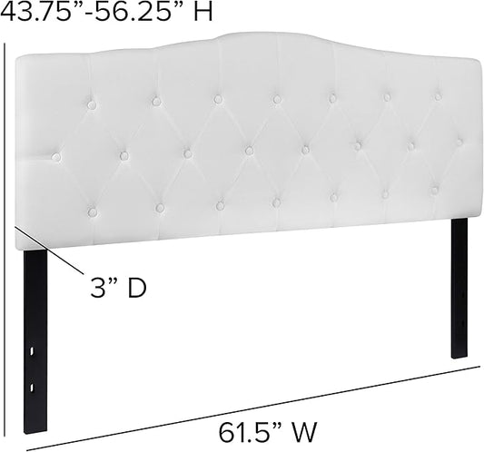 BizChair Arched Button Tufted Upholstered Queen Size Headboard in White Fabric