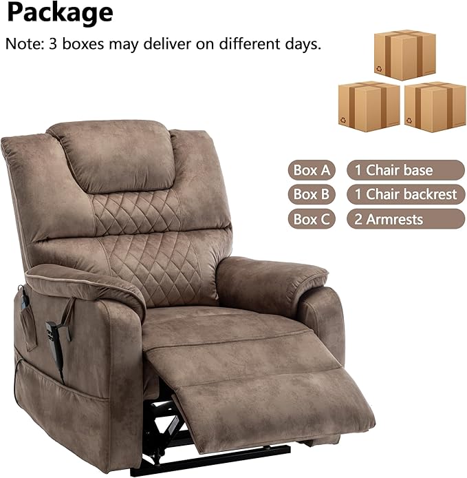 Power Lift Recliner Chair Recliners for Elderly,Lay Flat Velvet Tufted Recliner with Heat and Massage,Dual Motor Lounge Recliners for Living Room
