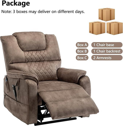 Power Lift Recliner Chair Recliners for Elderly,Lay Flat Velvet Tufted Recliner with Heat and Massage,Dual Motor Lounge Recliners for Living Room