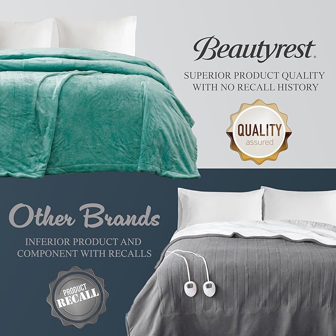 Beautyrest Heated Electric Blanket for Cold Weather, Fast Heating Heated Blanket, Auto Shut Off, Virtually Zero EMF, Multi Heat Setting, UL Certified, Aqua Throw (60 inx70 in)