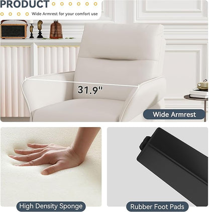 HAOBO Home Modern Accent Chair PU Leather Upholstered Armchair Living Room Chairs Office Chair Leisure Chairs Beige