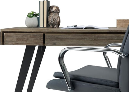 SIMPLIHOME Lowry Desk - 54-Inch Wide Solid Acacia Wood and Metal Writing Desk in Distressed Grey, Modern Industrial Home Office Computer Table with 2 Drawers and Flip-Down Keyboard Tray