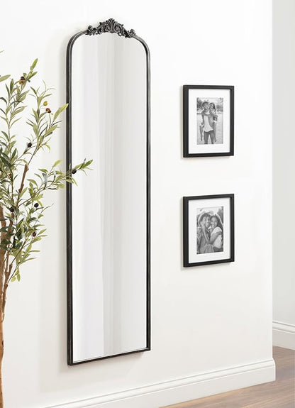Kate and Laurel Arendahl Vintage Arched Tall Panel Mirror, 18 x 58, Antique Black, Traditional Baroque Full Length Mirror with Ornate Garland Inspired Crown for Bedroom