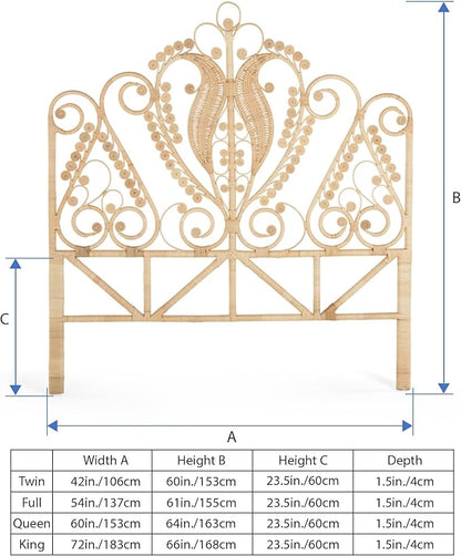 KOUBOO Peacock Rattan Headboard, Full Size, Natural Color