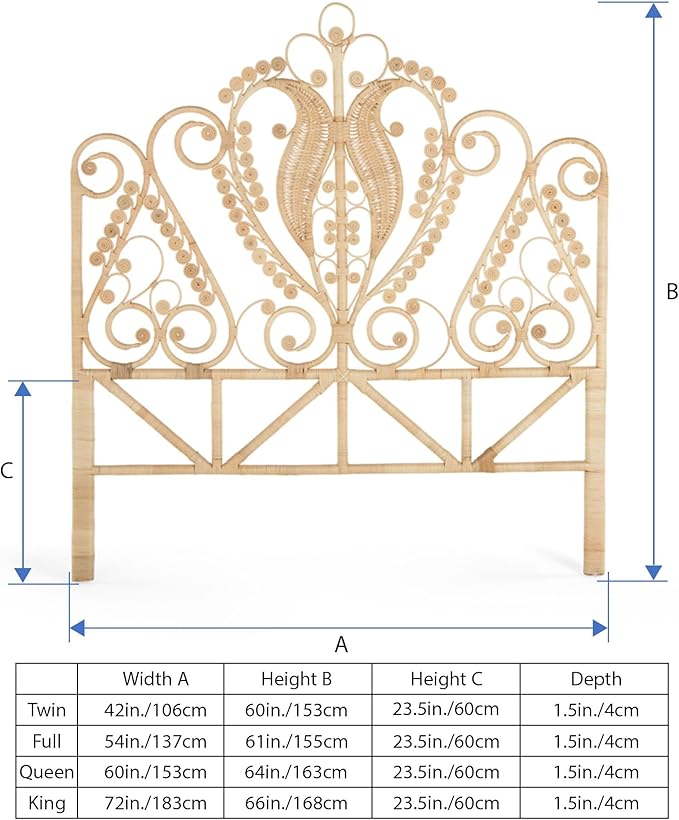 KOUBOO Peacock Rattan Headboard, California King, Natural Color