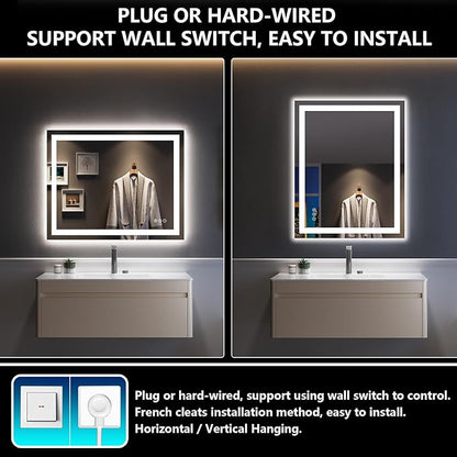 40x32 Inch LED Bathroom Mirror with Lights Front and Backlit Lighted Vanity Mirror for Bathroom Wall with 3 Colors Dimmable Anti-Fog Memory Shatter-Proof IP54 Waterproof Horizontal/Vertical