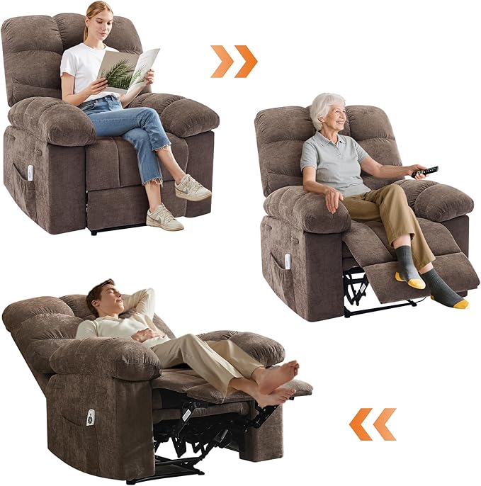Recliner Rocking Chair with Massage and Heat, Wide Overstuffed Ergonomic Fabric Recliner with Breathable Upholstery, 2 Side Pockets & Remote Control for Living Room or Bedroom