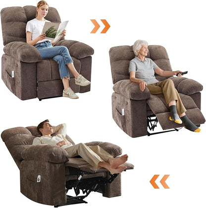 Recliner Rocking Chair with Massage and Heat, Wide Overstuffed Ergonomic Fabric Recliner with Breathable Upholstery, 2 Side Pockets & Remote Control for Living Room or Bedroom