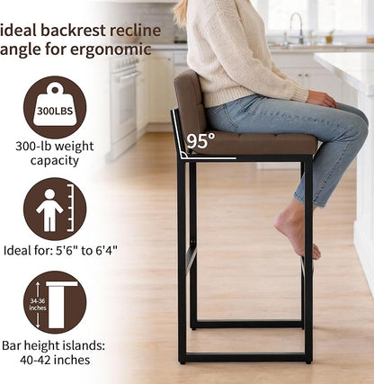 Bar Height Stools Set of 4, Upholstered Barstools with Back and Thickened Metal Frame, Modern 30-inch Tall Bar Chairs for Kitchen Island, Bar, Counter (Coffee Brown, 4Pcs 30" Bar Stools)
