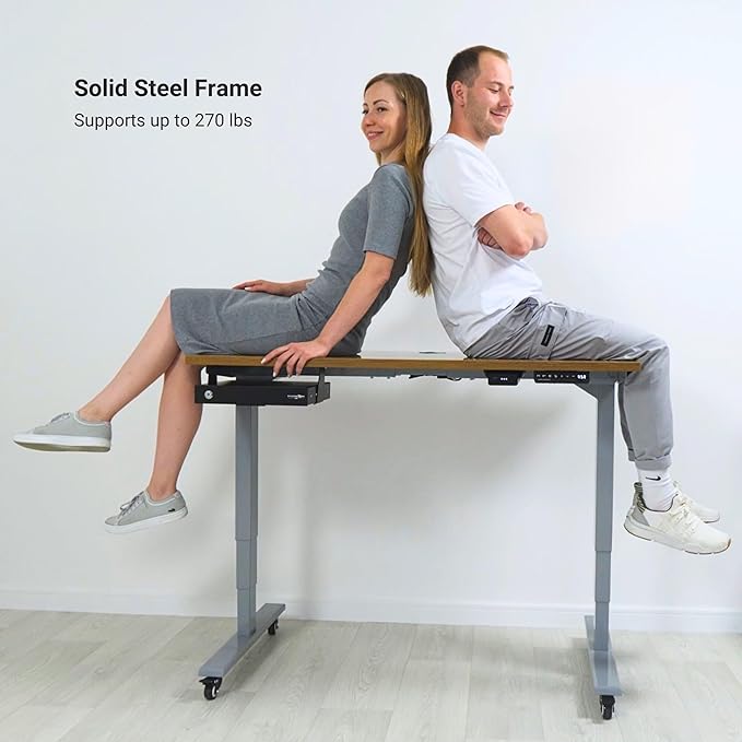 Progressive Desk Stand Up Height Adjustable Electric Standing Desk - 48" x 30" with Dual Motor, 3 Stages Sit Stand Table - Gray Oak, White Frame