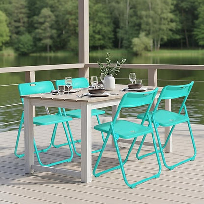 Karl home 4 Pcs Folding Chair, 300LBS Lightweight Foldable Plastic Chair, Reinforced Metal Frame Easy to Fold & Store for Indoor & Outdoor, Wedding, Party, Meeting Room, Patio and Garden, Mint Green