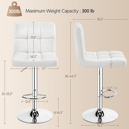 Yaheetech Bar Stools Set of 4, PU Leather Adjustable Swivel Barstools, Modern Armless Bar Chairs with Bigger Base, Thickened Seat Cushion, Square Island Barstools for Kitchen Island, White