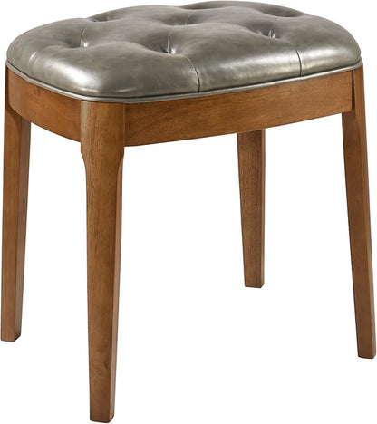 MODERION Vanity Bench Stool with Upholstered, Modern Luxury Wood Stool,Ottoman Shoe Bench for Living Room, Vanity, Entryway, 19.3" L x 14.9" W x 19.3" H Easy Assembly, Beeswax Leg & Gray FD-HNY-GY