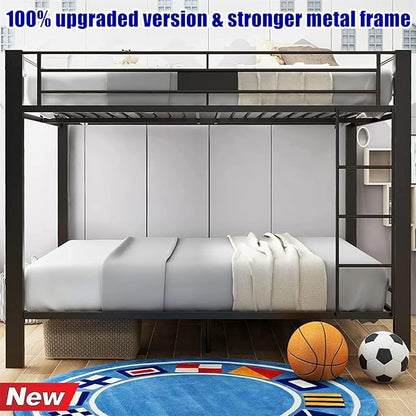Stronger & Higher Quality Heavy Duty Bunk Bed Queen Over Queen Size Bunkbed, Thickened Safer More Stable Steel Metal Queen Bunk Bed (Faster Assembly) (Queen Over Queen-1)