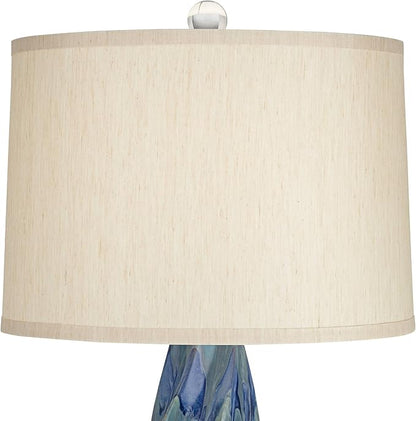 Possini Euro Design Teresa Modern Style 3-Way Table Lamp with Table Top Dimmer 31" Tall Teal Blue Ceramic Beige Fabric Drum Shade for Living Room Bedroom House Bedside Home Entryway (Color