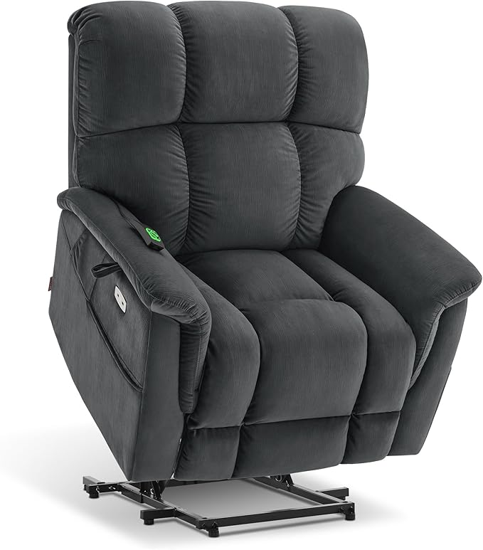 MCombo Large-Wide Dual Motor Power Lift Recliner Chair, Massage and Dual Heating for Elderly People, Infinite Position, Fabric R7166 (Dark Grey)