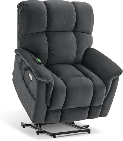 MCombo Large-Wide Dual Motor Power Lift Recliner Chair, Massage and Dual Heating for Elderly People, Infinite Position, Fabric R7166 (Dark Grey)