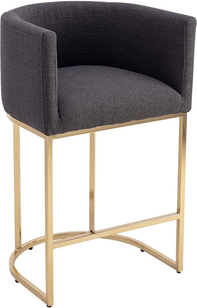 Contemporary Charcoal Linen Bar Stool, 29" Upholstered Fabric Counter Height Barstool Kitchen Counter Island Stool with Golden Metal Base
