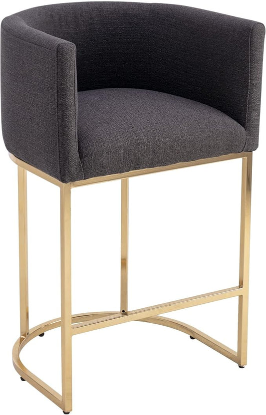 Contemporary Charcoal Linen Bar Stool, 29" Upholstered Fabric Counter Height Barstool Kitchen Counter Island Stool with Golden Metal Base