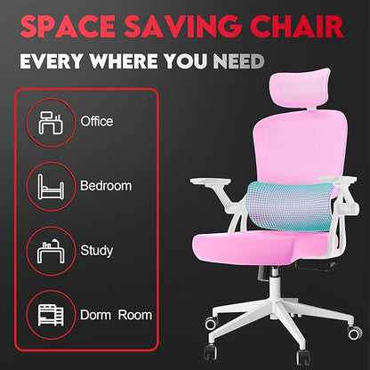 Ergonomic Office Chair - 400LB Comfy Desk Chairs with Adjustable Headrest and Lumbar Back Support, Mesh Computer Chairs with Wheels and Arms for Home Office, Study, Bedroom and Dorm (01pink)