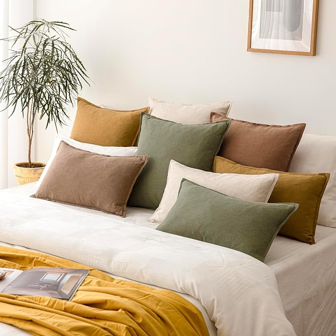 Foindtower Pack of 2, Decorative Linen Soild Throw Pillow Covers Soft Accent Cushion Case Boho Farmhouse Pillowcase for Chair Couch Sofa Bedroom Living Room Home Decor 26 x 26 Inch Light Khaki Brown