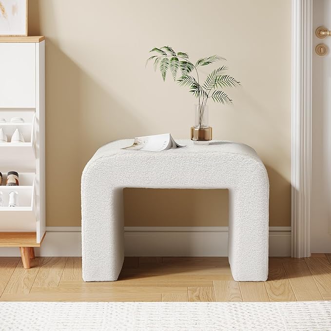 Tribesigns White Vanity Stool, Modern Ottoman Foot Rest for Couch, Large Foot Stool Ottoman, Extra Seating for Living Room, Shoe Bench for Entryway, Arched Makeup Chair for Vanity, 2 Packs