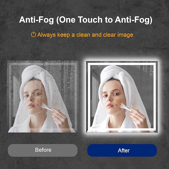 Awoco 36''x36'' LED Bathroom Mirror with Light, Lighted Vanity Mirror with Backlit and Front Light, Dimmable Anti-Fog Memory Function Lighted Mirror with 3 Colors for Bathroom Wall
