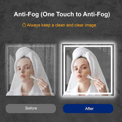 Awoco 36''x36'' LED Bathroom Mirror with Light, Lighted Vanity Mirror with Backlit and Front Light, Dimmable Anti-Fog Memory Function Lighted Mirror with 3 Colors for Bathroom Wall