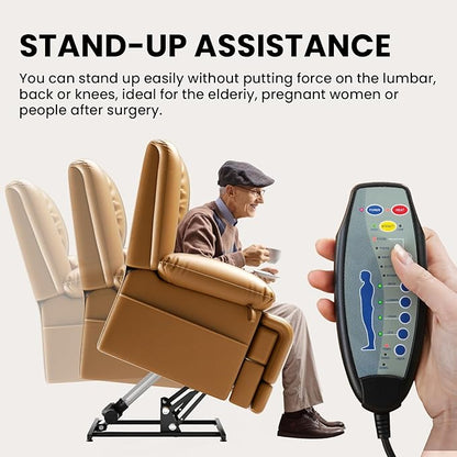 Large Dual Motor Power Lift Recliner Chair with Massage and Heat for Elderly People, Infinite Position,USB Ports and Remote Control,Breathable Leather (Yellow)