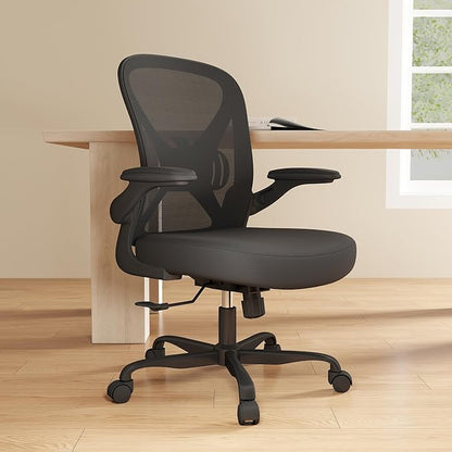 ZZH Ergonomic Office Chair with Adjustable Lumbar Support, Mesh Home Office Desk Chair with Wheels and Flip-up Arms, Black