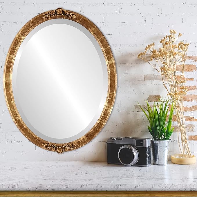 OVALCREST Oval Beveled Wall Mirror for Home Decor - Athena Style - Champagne Gold - 26" x 20" Outside Dimensions