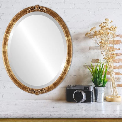 OVALCREST Oval Beveled Wall Mirror for Home Decor - Athena Style - Champagne Gold - 26" x 22" Outside Dimensions