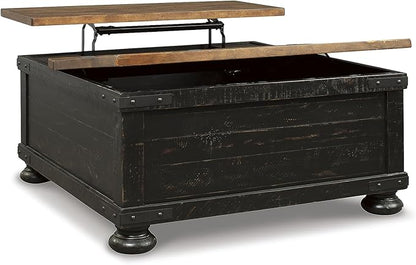 Signature Design by Ashley Valebeck Lift Top Coffee Table, Storage, Split-top Design, Wood, 36" W x 36" D x 18" H, 2-tone Distressed Brown & Black Finish