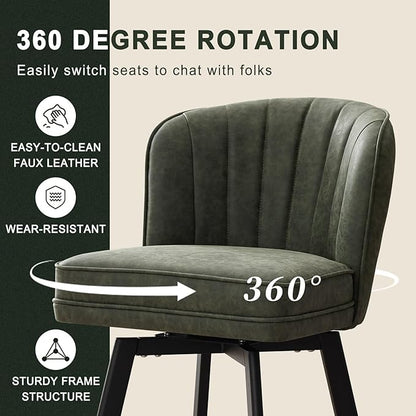 Swivel Counter Height Bar Stools Set of 4, 30'' Modern Barstools with Backs and Metal Legs, Upholstered Bar Chairs, Faux Leather Green Stools for Kitchen Island Chairs