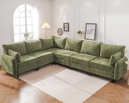 135'' Modular Sectional Sofa with Storage Seat,Oversized L Shaped Couch,6 Seater Couches for Living Room,Bedroom,Velet,Green