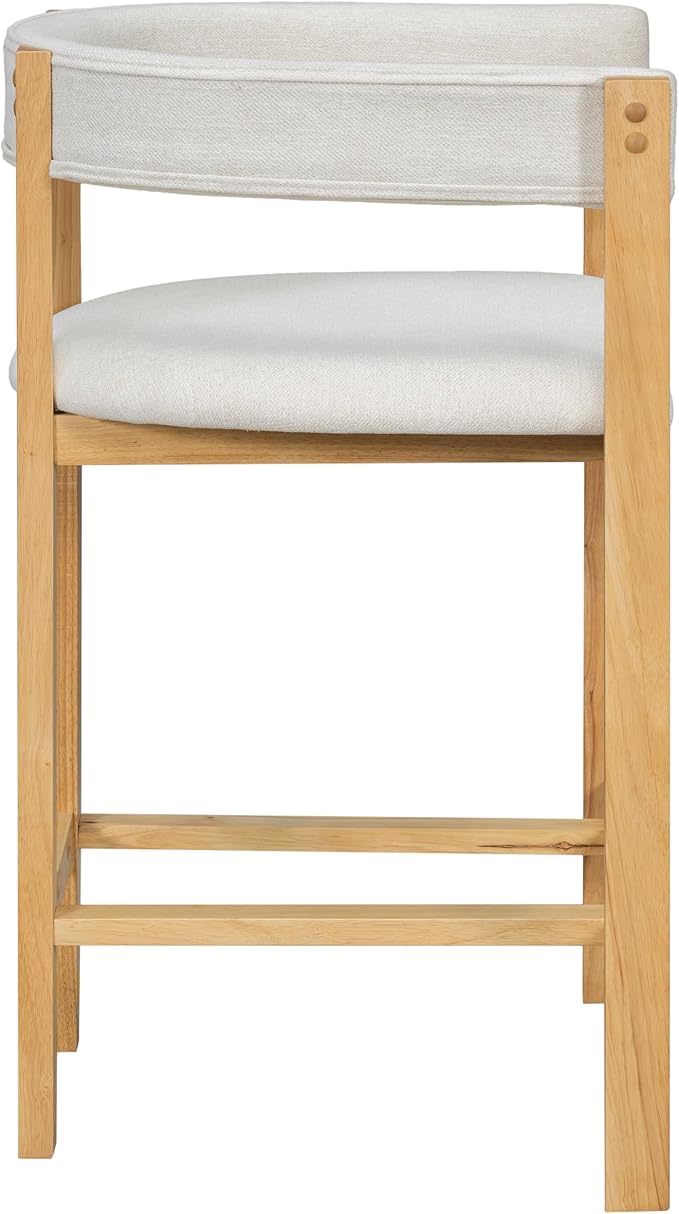 Christopher Knight Home Set of 2 Rylan Modern Fabric Upholstered Dining Room Counter Height Barstools,Kitchen Island Rubberwood Counter Stool,Armchair with Footrest+Curved Backrest,Beige+Natural