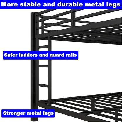Upgraded Version Thicken Stronger Metal Queen Over King Bunk Bed, Heavy-Duty Best Bunk Bed Queen Over King Size, Bunkbed Frame for Adults with Ladders, Easy Assemble (Queen Over King)