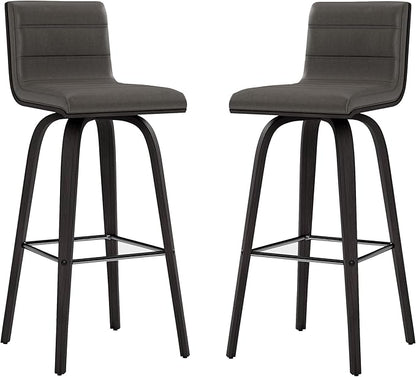 Armen Living Vienna 30" Swivel Bar Stool in Black Wood Finish with Gray Faux Leather - Set of 4
