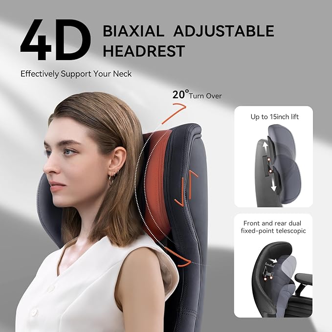 EMIAH Ergonomic Office Chair with Foot Rest Electric Reclining Office Chair with Adjustable Headrest, 8D Coordinated Armrests High Back Computer Desk Chair with Lumbar Support, Genuine Leather(Black)