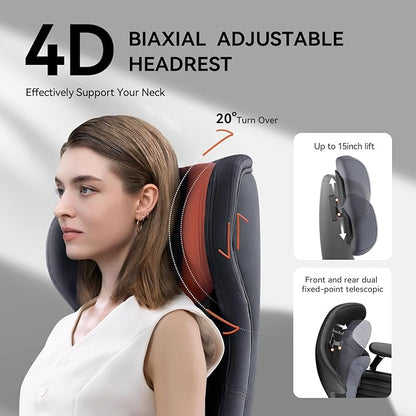 EMIAH Ergonomic Office Chair with Foot Rest Electric Reclining Office Chair with Adjustable Headrest, 8D Coordinated Armrests High Back Computer Desk Chair with Lumbar Support, Genuine Leather(Black)