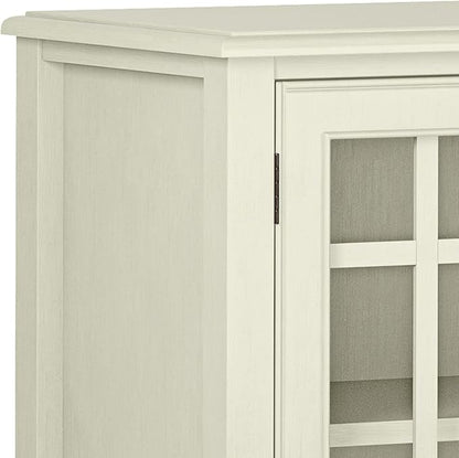SIMPLIHOME Connaught Solid Wood 46 Inch Wide Traditional Low Storage Cabinet in Antique White, for The Living Room, Entryway and Family Room