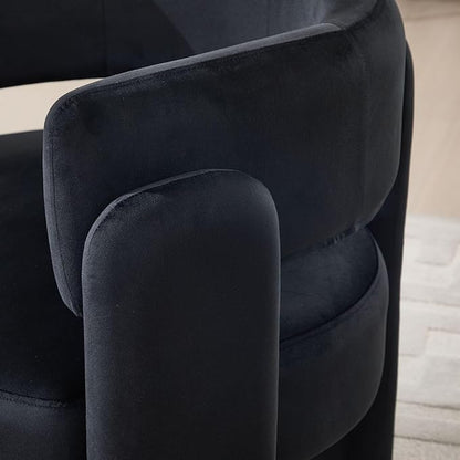 Set of 2 Accent Chairs with Arms, Upholstered Barrel Armchair with Curved Back, Comfy Single Side Chair for Reading, Living Room, Home Office, Black