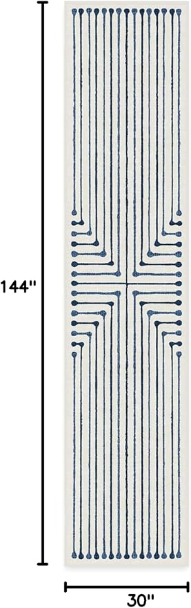 RUGGABLE x Jonathan Adler Machine Washable Modern Runner Rug – Inkdrop Slate Blue 2.5x12, Stain-Resistant, Non-Slip – Washable Rug for Hallway, Entryway, Living Room & Kitchen–with Standard Pad