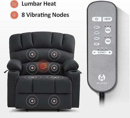 MCombo Power Lift Recliner Chair for Elderly, Lift Chair with Heat and Massage, Extra Wide Lift Recliner for Big People, Faux Leather R7096 (Medium-Wide, Black)