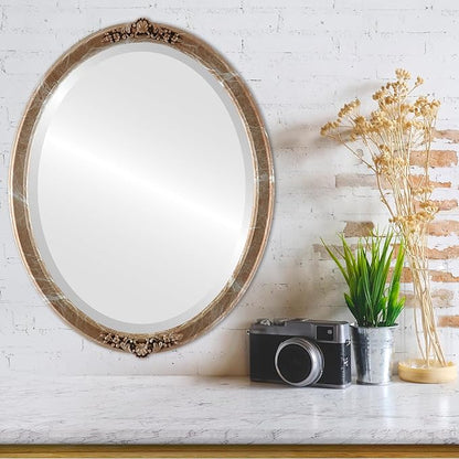 OVALCREST Oval Beveled Wall Mirror for Home Decor - Athena Style - Champagne Silver - 26" x 20" Outside Dimensions