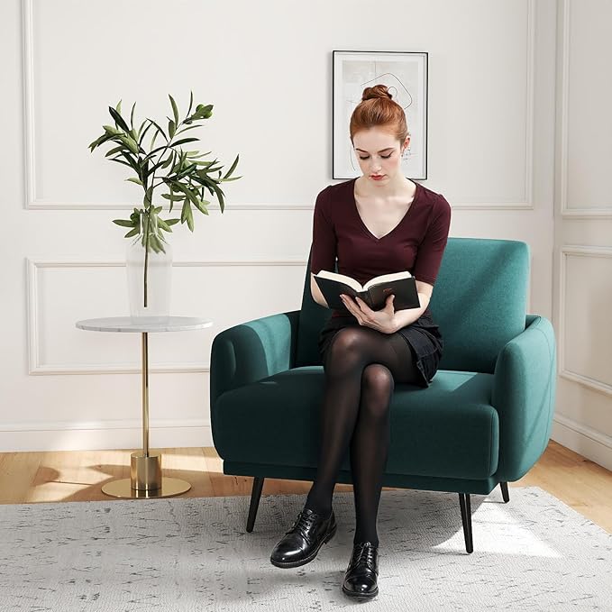 Oversized Accent Chair for Living Room Chairs Reading Arm Chair Comfy Modern Single Sofa Side Chairs with Metal Legs & Soft Cushion for Bedroom, Waiting Room (Velvet Dark Green, Set of 1)