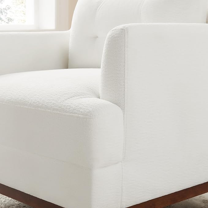 VANOMi Comfy Accent Chair, Terry Oversized Lounge Chair with Cushion, Mid-Century Modern Living Room Chairs Comfy Chair for Bedroom, Apartment, White