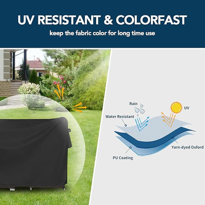 Easy-Going Rectangle Patio Furniture Cover Waterproof Outdoor Dining Table and Chair Cover Anti-UV Outside Sectional Sofa Set Covers (74"L x 47"W x 28"H, Black)