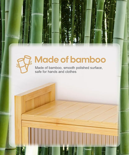 Over The Toilet Storage Shelf with Drawer, Above Bamboo Bathroom Organizer Cabinet with Anti-Tip and Waterproof Feet Pad Design, Freestanding Shelf for Bathroom (Bamboo)